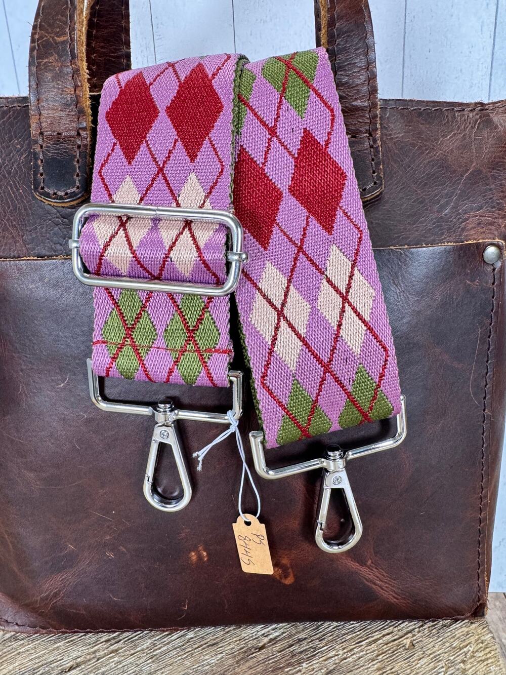 Lavender Plaid Purse Strap Woven Green Tan Red Crossbody Purse Strap Silver